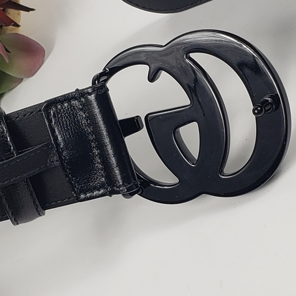 Gucci Black Leather Metal GG Logo Buckle AUTHENTIC 4 CM Unisex - Picture 10 of 12
